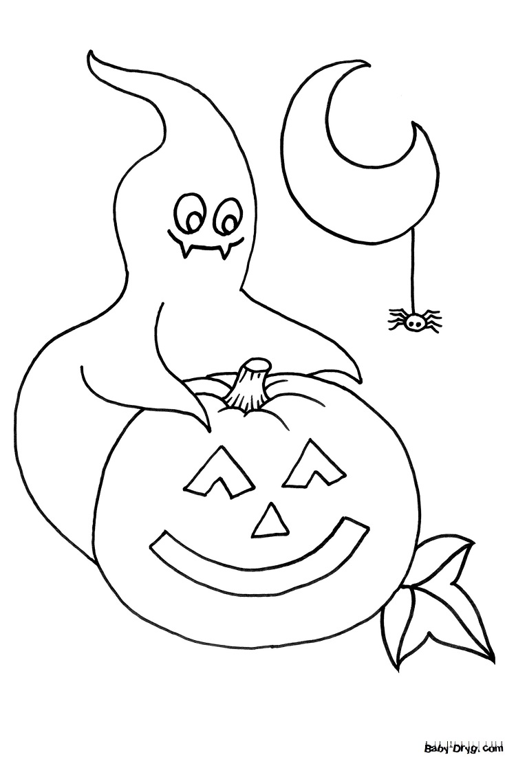 Coloring page Ghost and Pumpkin | Coloring Halloween