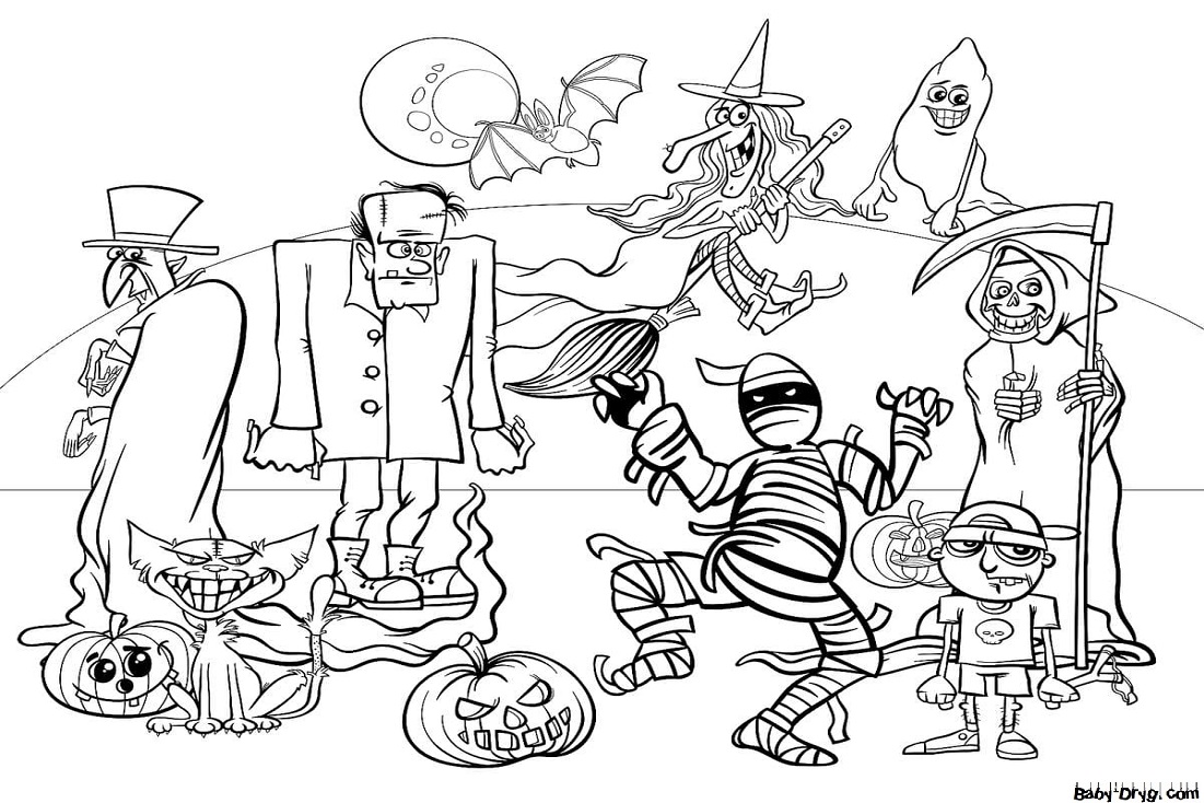 Coloring page Halloween - the holiday of vampires, witches, ghosts and other evil things | Coloring Halloween