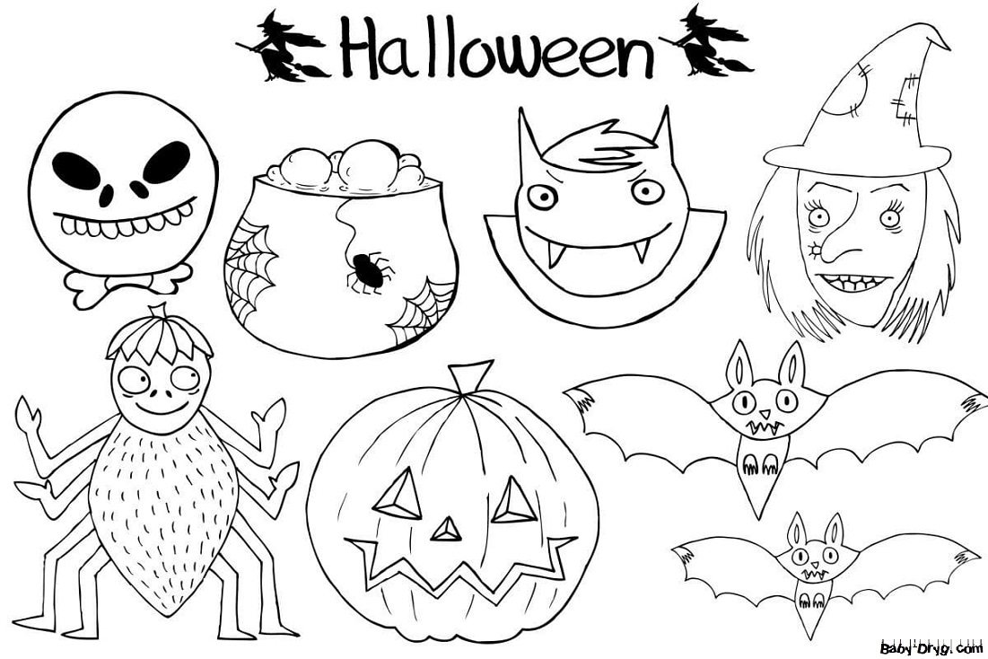 Coloring page Holiday symbols | Coloring Halloween printout