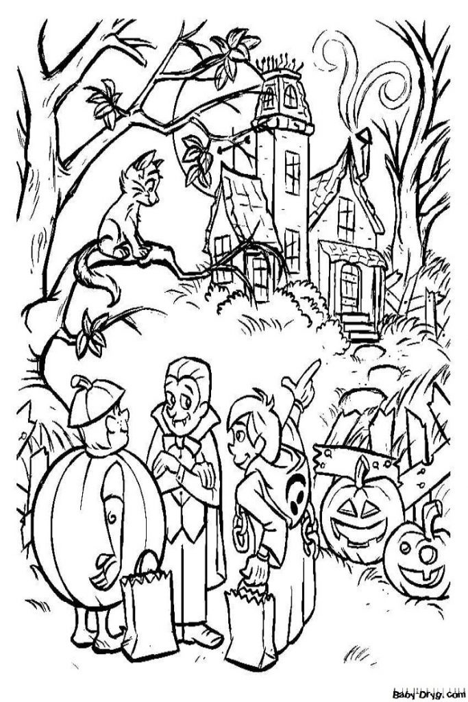 Coloring page Kids on holiday | Coloring Halloween printout
