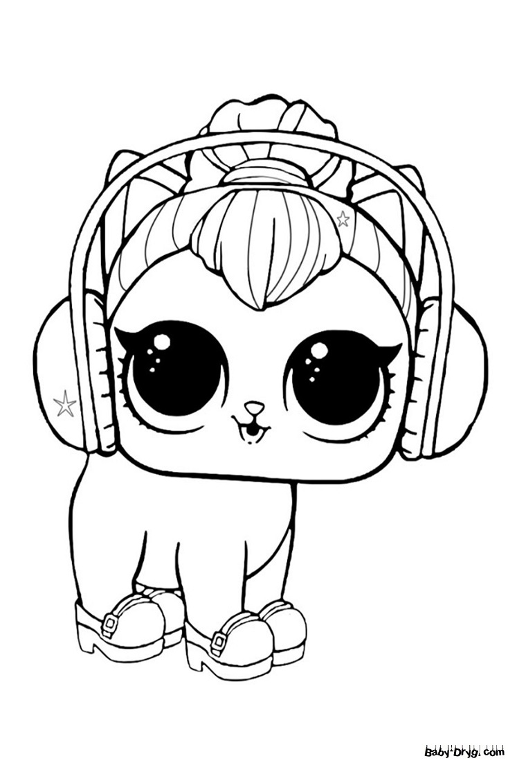 Coloring page L.O.L Pussy in headphones | Coloring LOL dolls