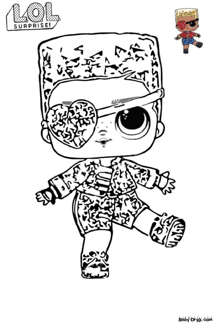Coloring page LOL boy with a heart-shaped eye patch | Coloring LOL dolls