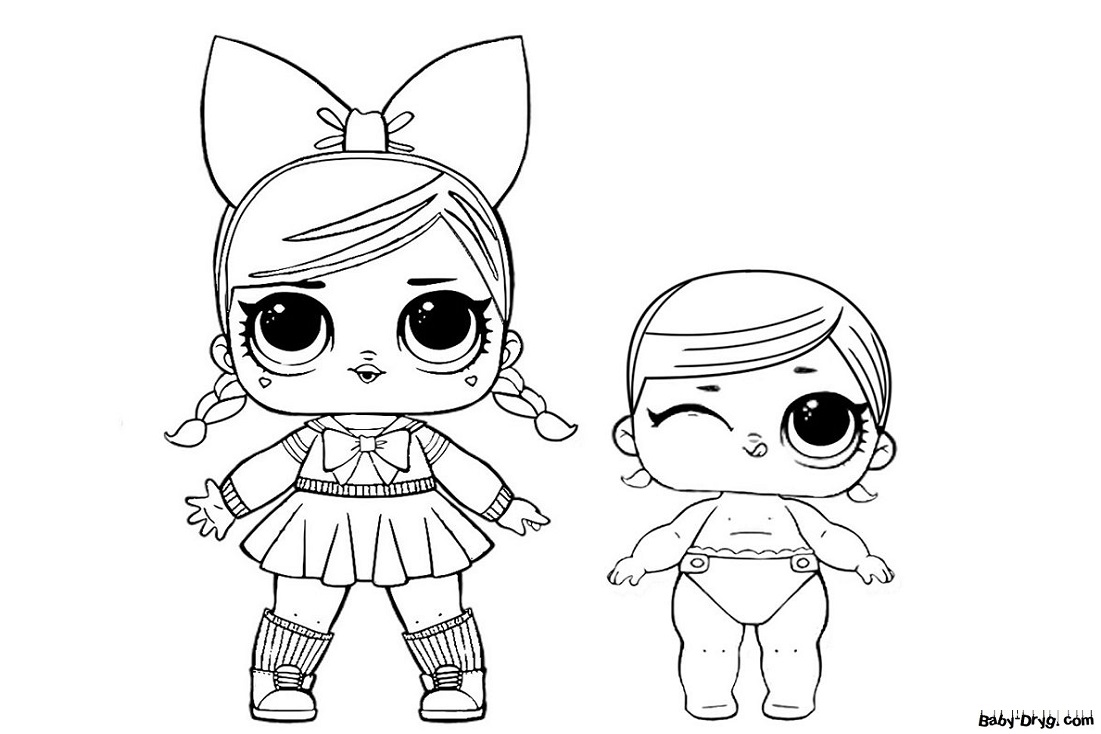 Coloring page LOL Lady Anime with a sister | Coloring LOL dolls