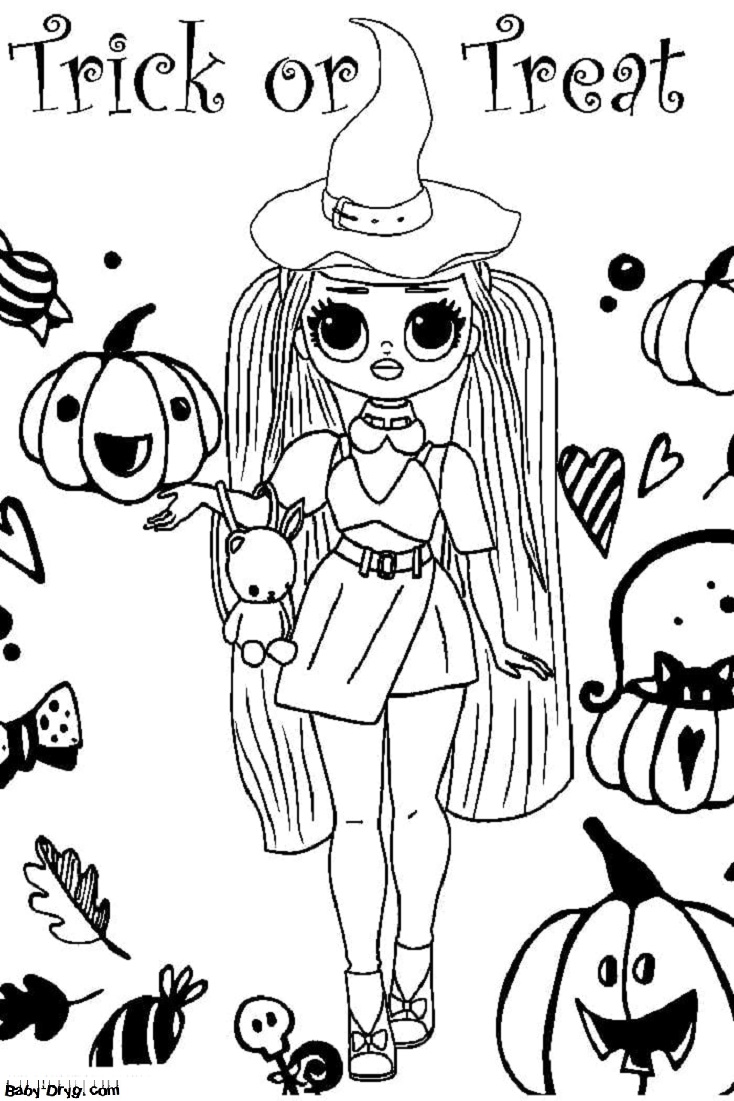 Coloring page LOL OMG Kendilishis in a witch costume | Coloring Halloween