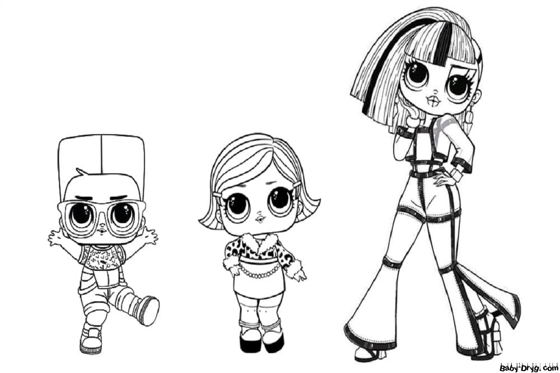 Coloring page LOL OMG with a little sister and brother | Coloring LOL dolls