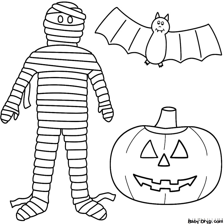 Coloring page Main attributes of the holiday of saints | Coloring Halloween