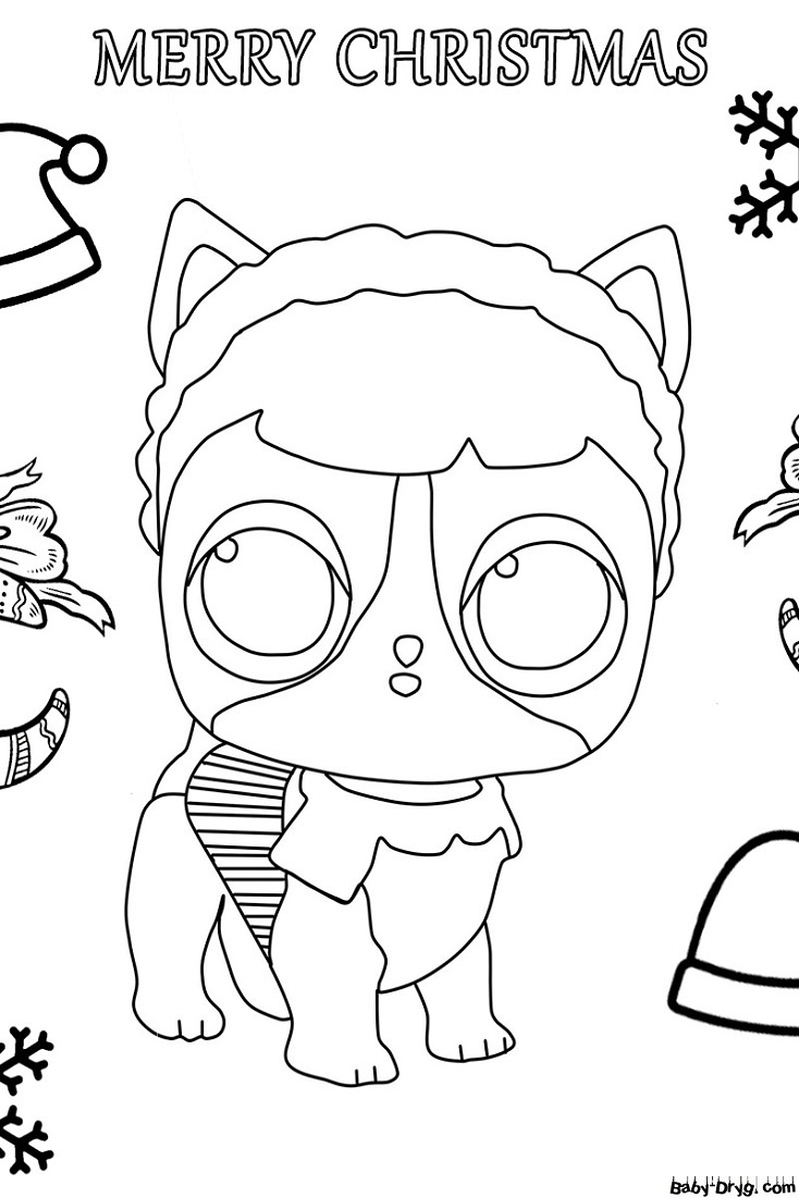 Coloring page Merry Christmas with a pet LOL | Coloring LOL dolls