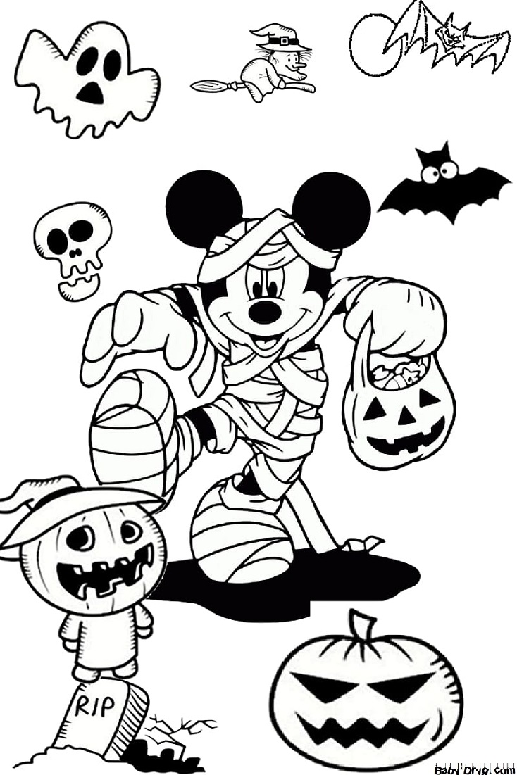 Coloring page Mickey Mouse in a mummy costume | Coloring Halloween
