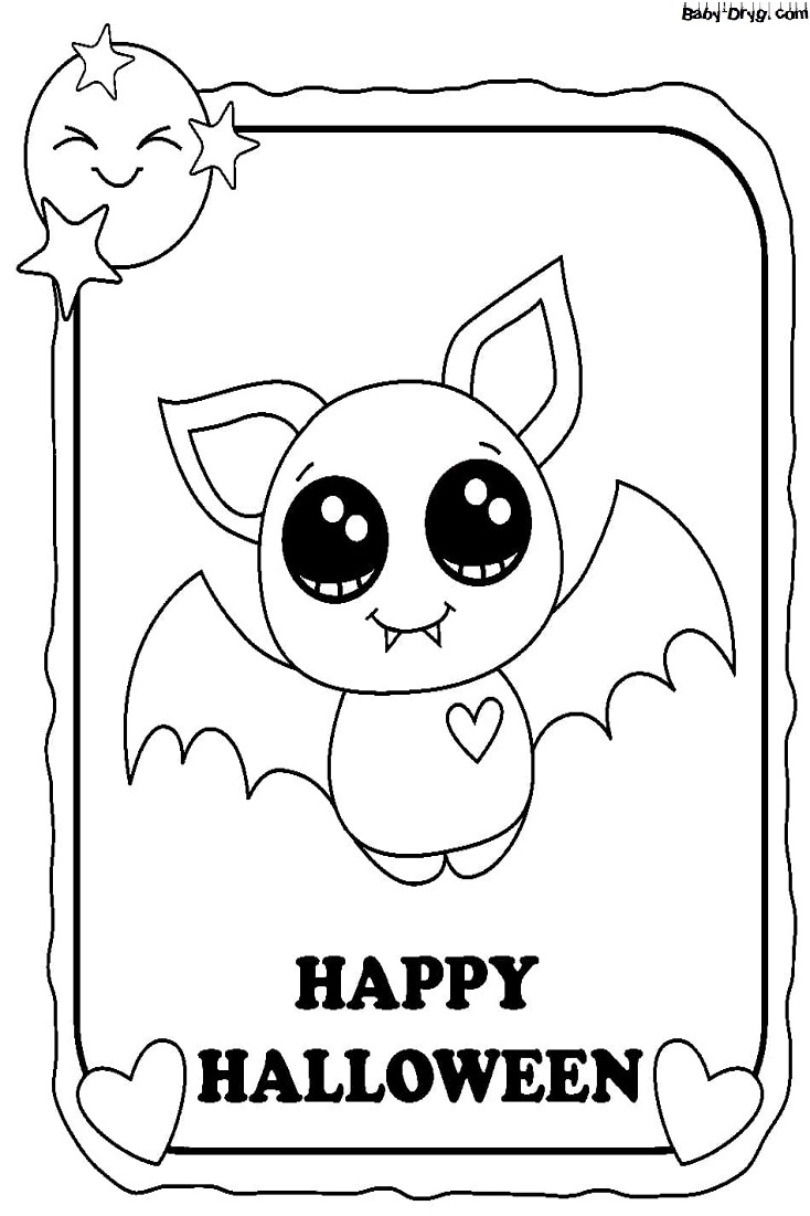 Coloring page Postcard with bat | Coloring Halloween