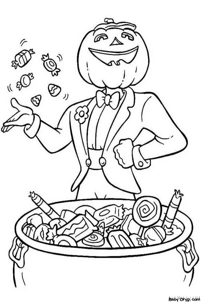 Coloring page Pumpkin King Counts Candy | Coloring Halloween