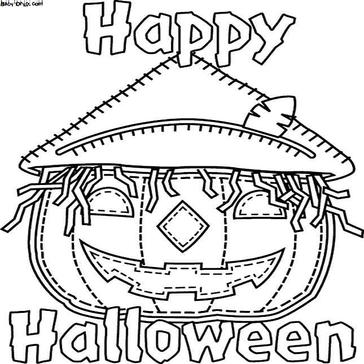 Coloring page Pumpkin with cut out eyes and mouth | Coloring Halloween