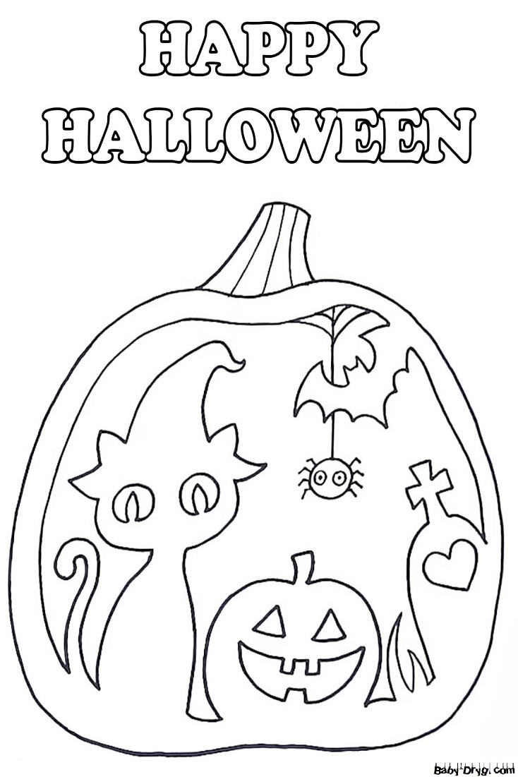 Coloring page Pumpkin with silhouettes | Coloring Halloween