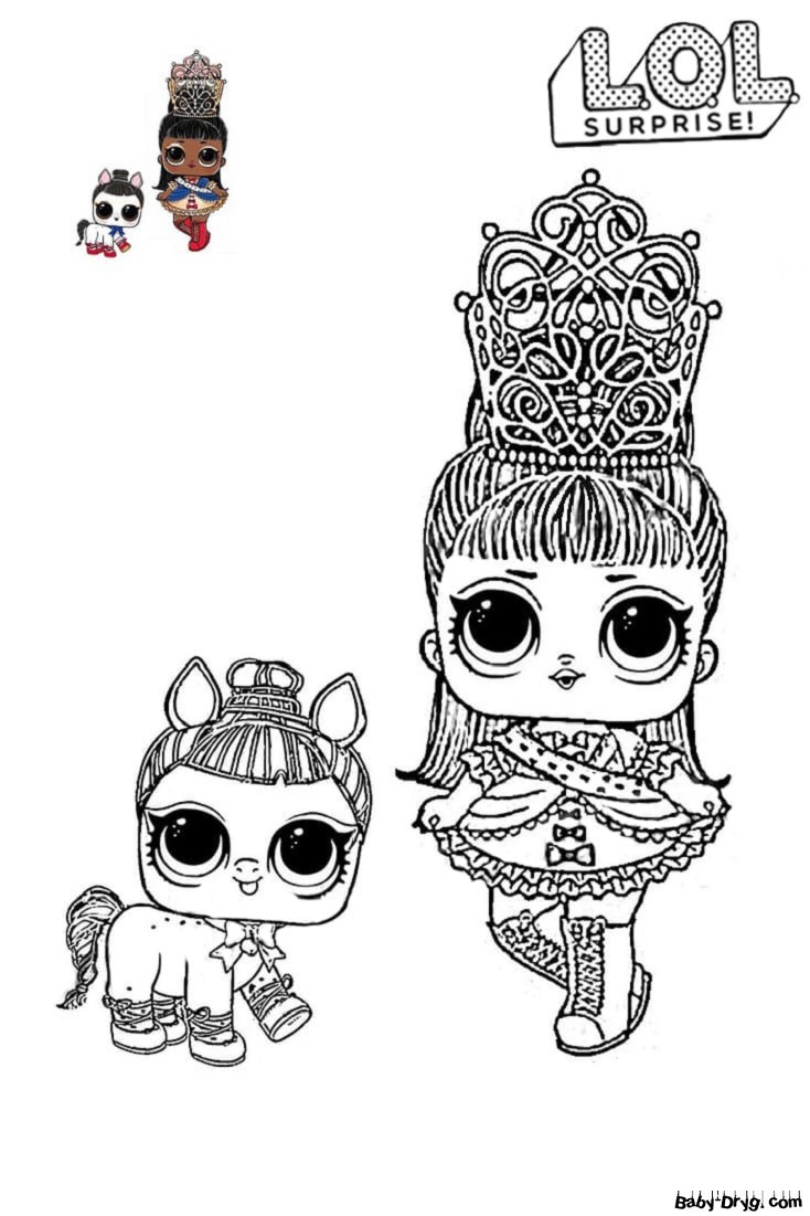 Coloring page Queen LOL with a pet | Coloring LOL dolls