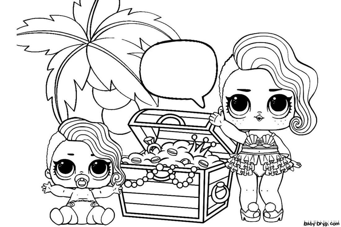 Coloring page Sisters found a treasure chest | Coloring LOL dolls