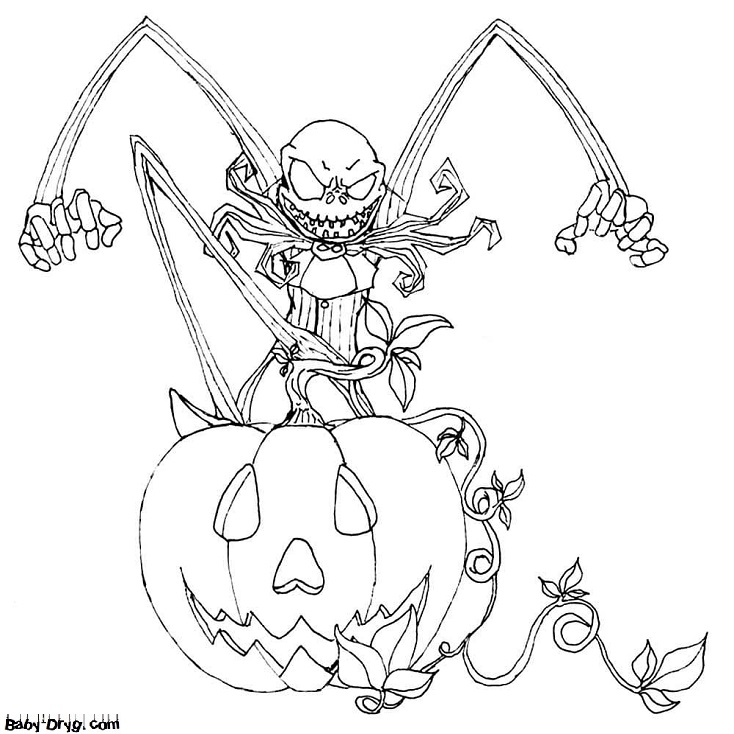 Coloring page Skellington's spectacular appearance from a pumpkin | Coloring Halloween