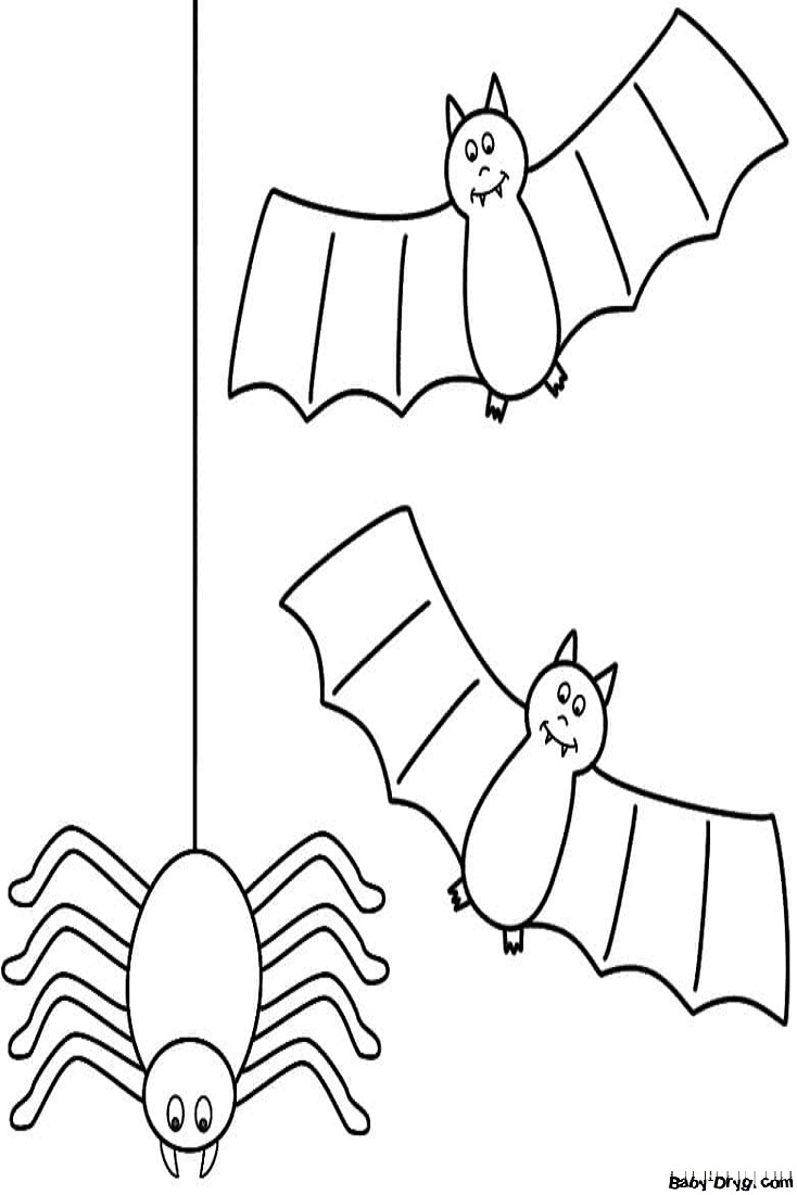 Coloring page Spider and bats | Coloring Halloween printout