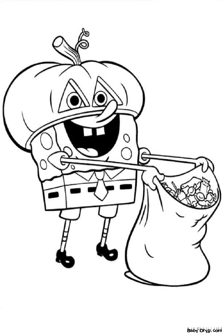Coloring page SpongeBob wants to get as much candy as possible | Coloring Halloween