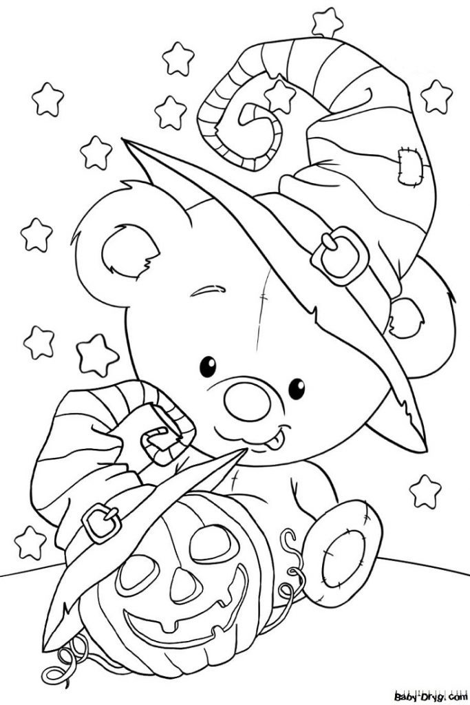 Coloring page Teddy bear on a mysterious and sinister holiday | Coloring Halloween