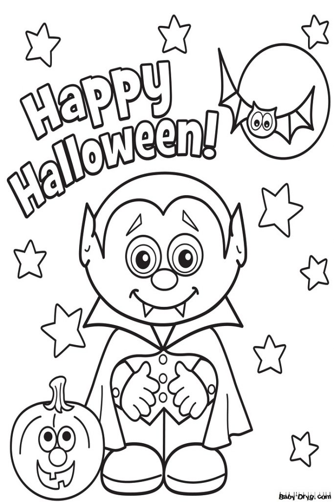 Coloring page The little vampire wishes you a happy holy holiday | Coloring Halloween