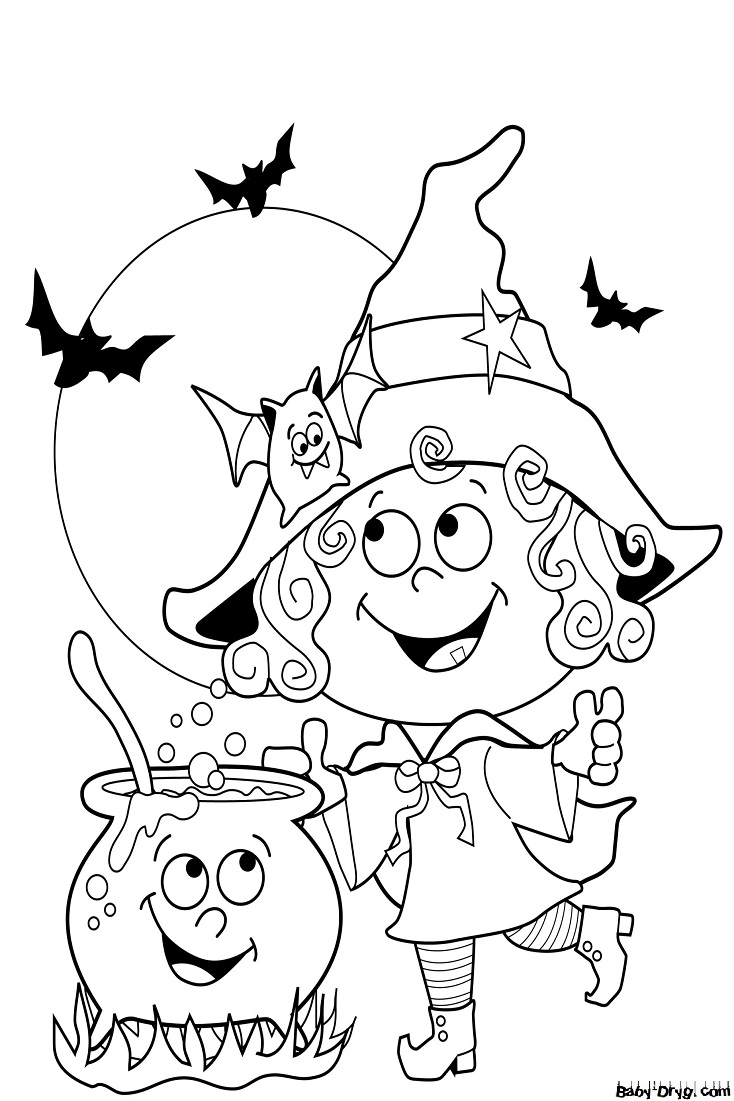 Coloring page The witch prepares a potion | Coloring Halloween