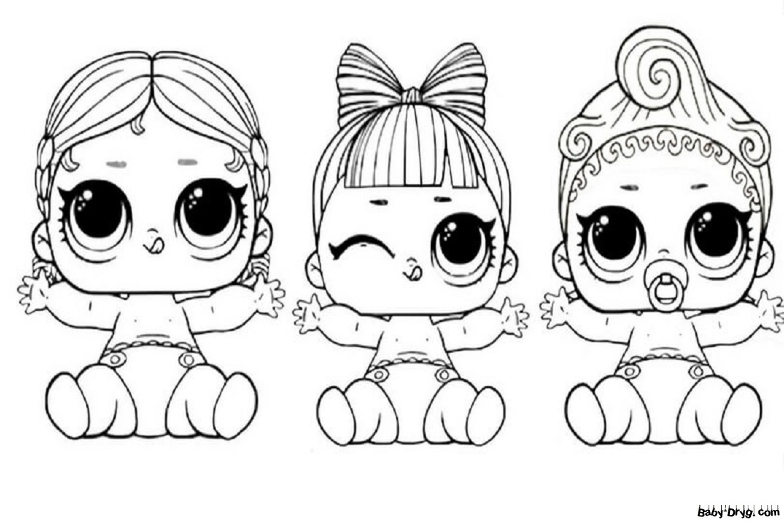 Coloring page Three kids LOL style | Coloring LOL dolls
