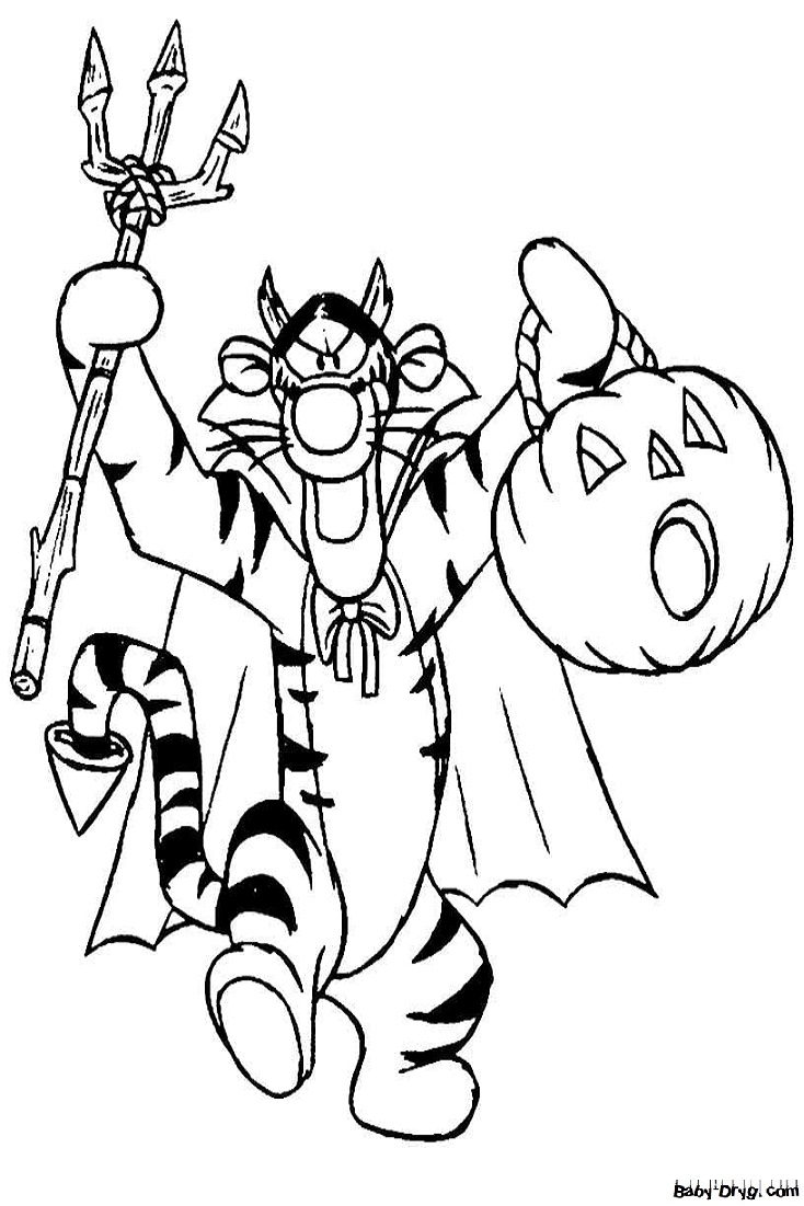 Coloring page Tiger in a vampire costume | Coloring Halloween