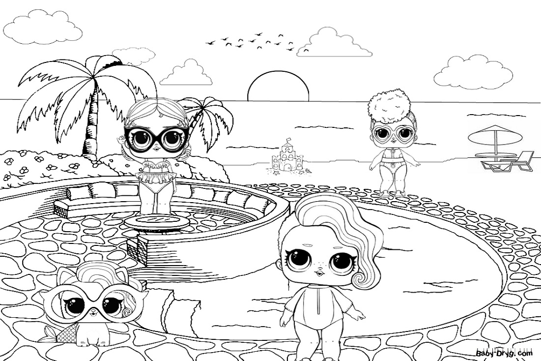 Coloring page Toddlers playing in the sandbox | Coloring LOL dolls