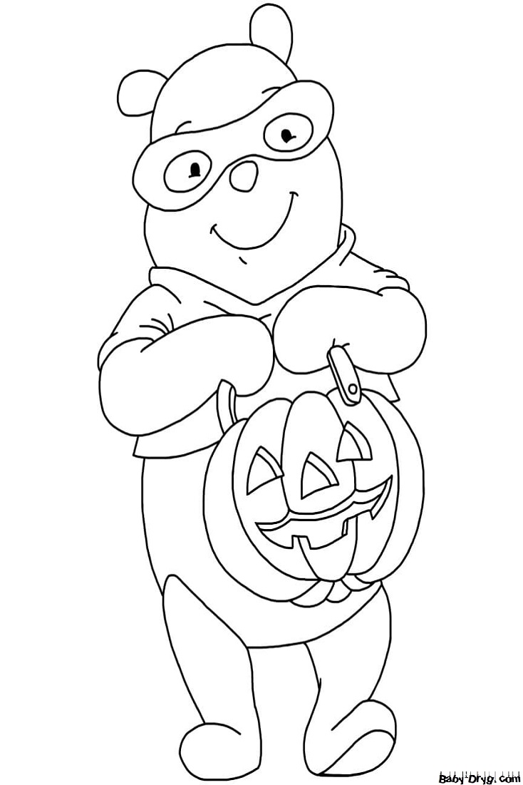 Coloring page Winnie the Pooh with a pumpkin basket | Coloring Halloween
