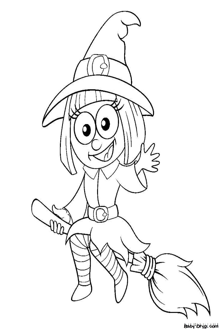 Coloring page Witch on a broomstick | Coloring Halloween