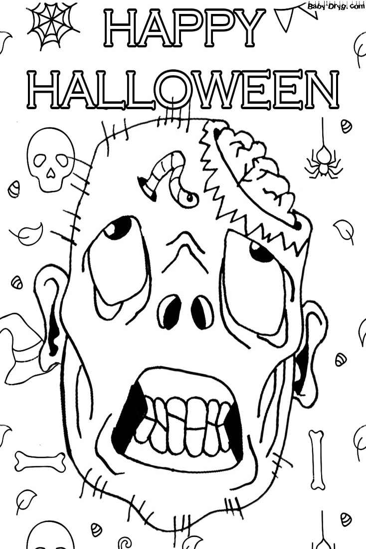 Coloring page Zombie Head | Coloring Halloween printout