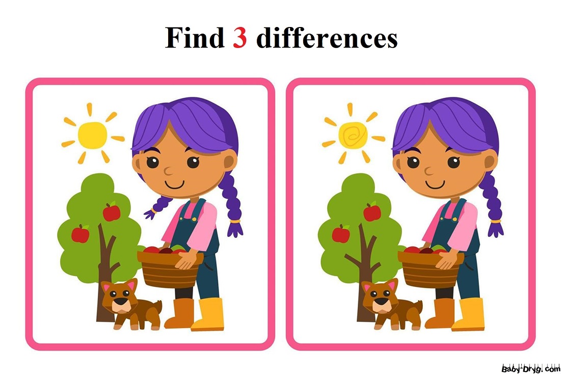 Girl with apples | Find 3 differences for free