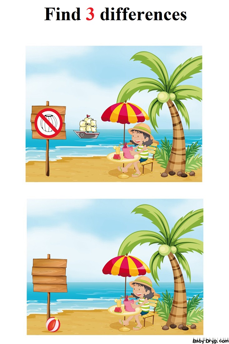 On the seashore | Find 3 differences for free