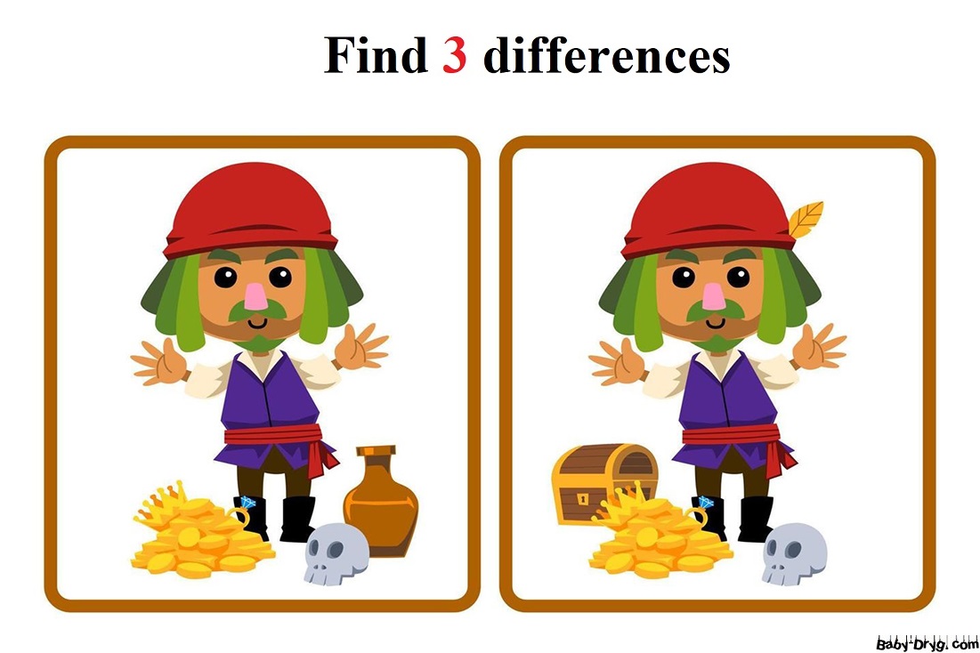 Pirate guards the treasure | Find 3 differences for free