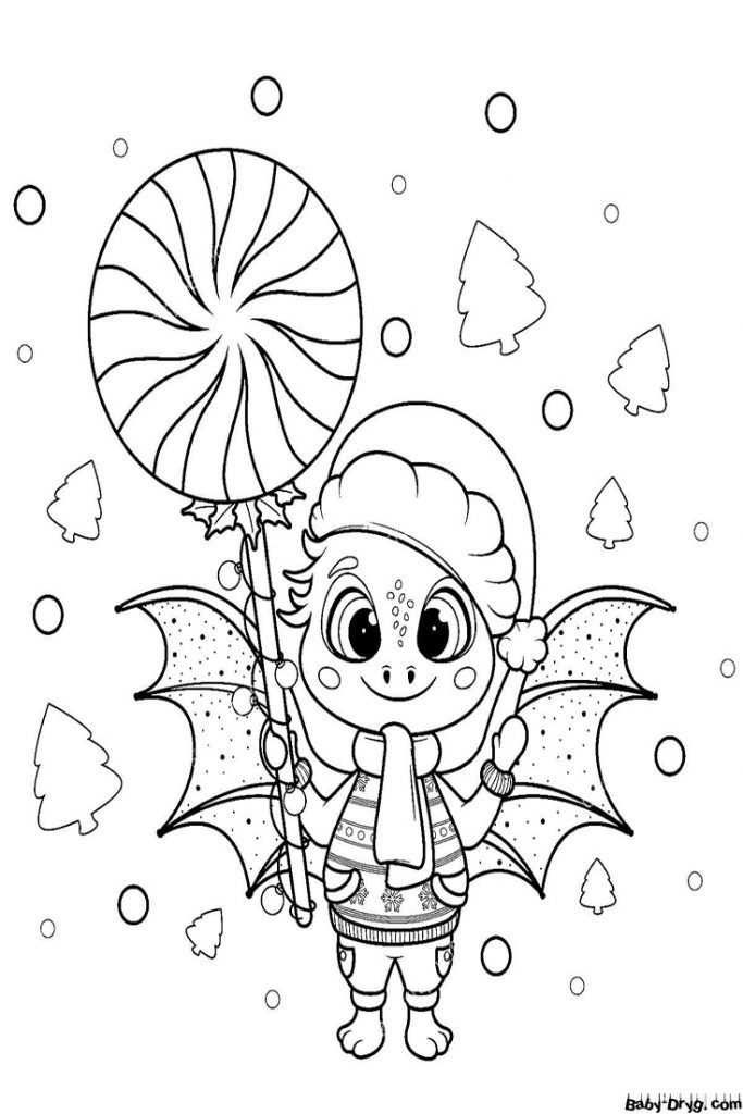 Coloring page Cartoon Dragon with Candy | Coloring New Year's