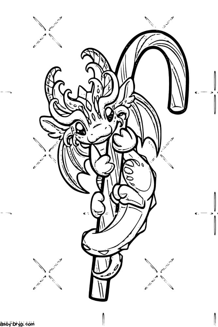 Coloring page The Dragon and the Christmas Lollipop | Coloring New Year's