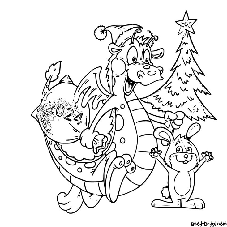 Coloring page The dragon gave the rabbit presents | Coloring New Year's