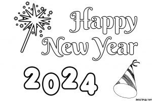 Coloring page Chinese dragon and inscription 2024 | Coloring New Year's