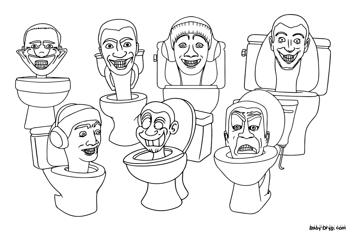 Coloring page Many different Skibidi Toilets | Coloring Skibidi Toilet