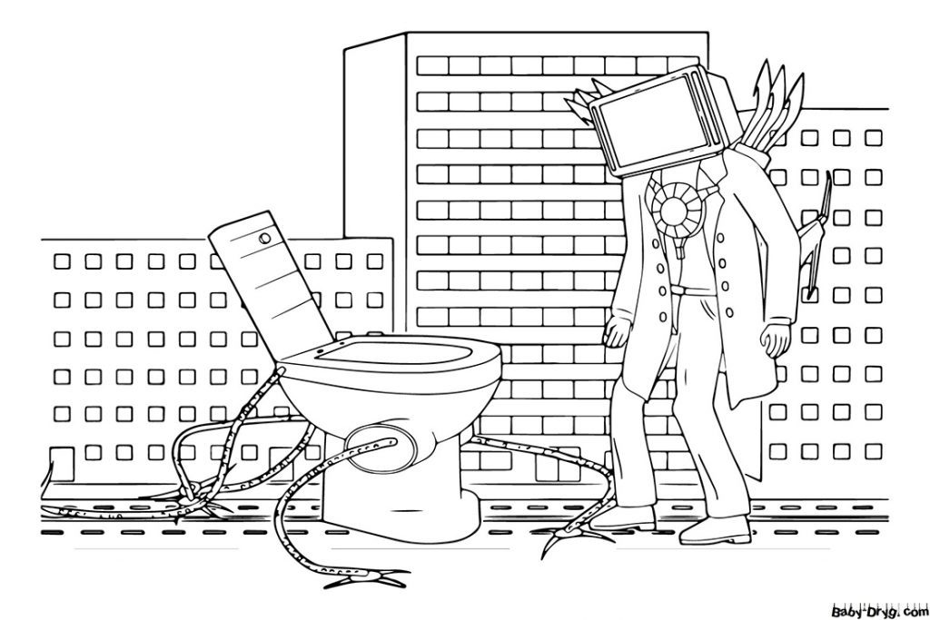 Coloring page Skibidi Toilet Octopus and TV Men Titan | Coloring Skibidi Toilet