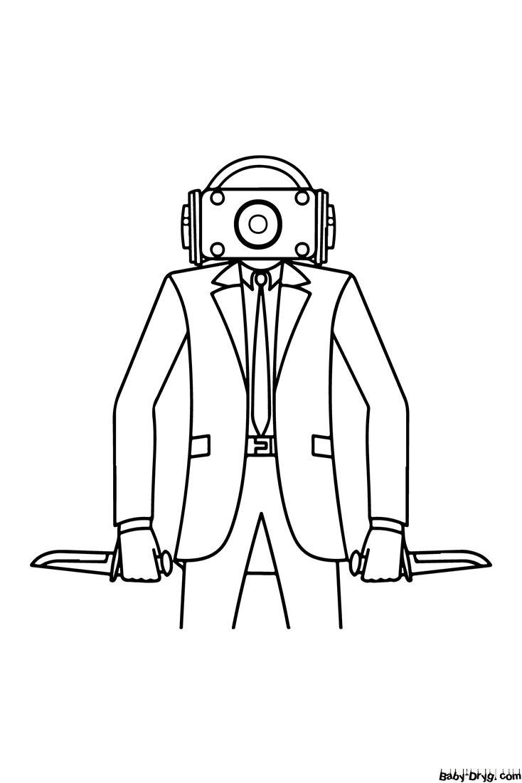 Coloring page SpeakerMan with knives | Coloring Skibidi Toilet