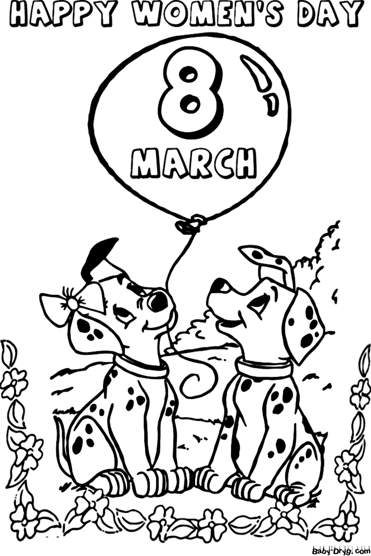 A Pair Of Dogs In 8th March Coloring Page | Coloring Women's Day
