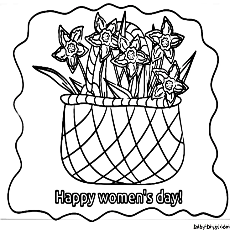 Basket Flowers Women's Day Coloring Page | Coloring Women's Day