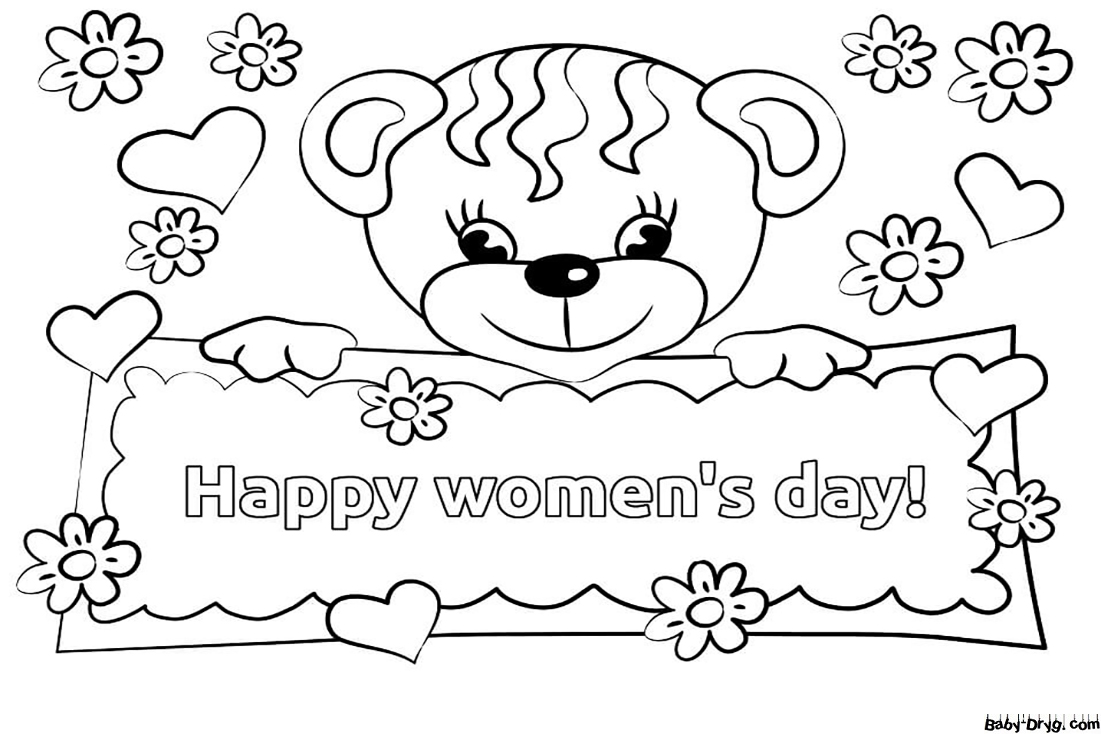 Bear Women's Day Coloring Page | Coloring Women's Day