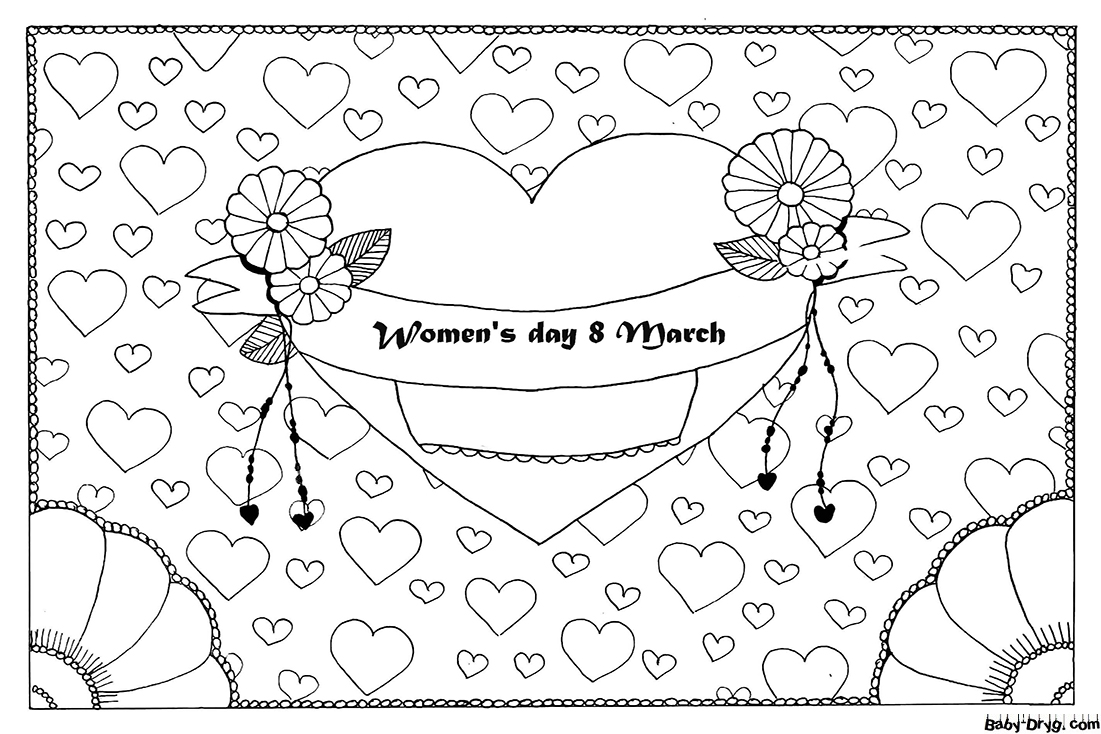 Beautiful card with hearts for March 8 | Coloring Women's Day