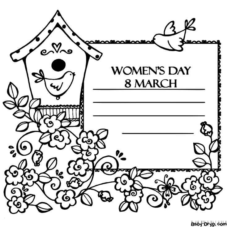 Birdhouse And Women's Day Coloring Page | Coloring Women's Day