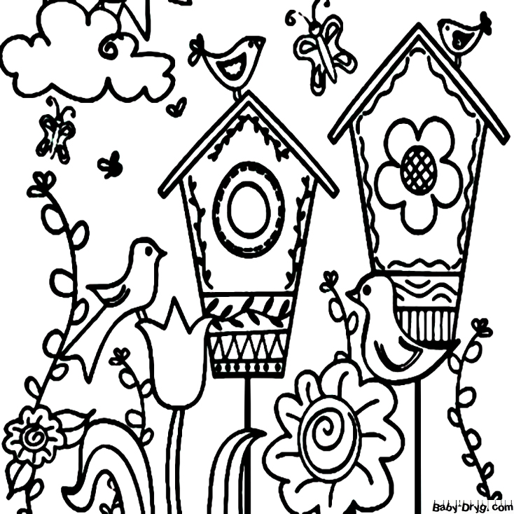 Birds And Flowers Coloring Page | Coloring Women's Day