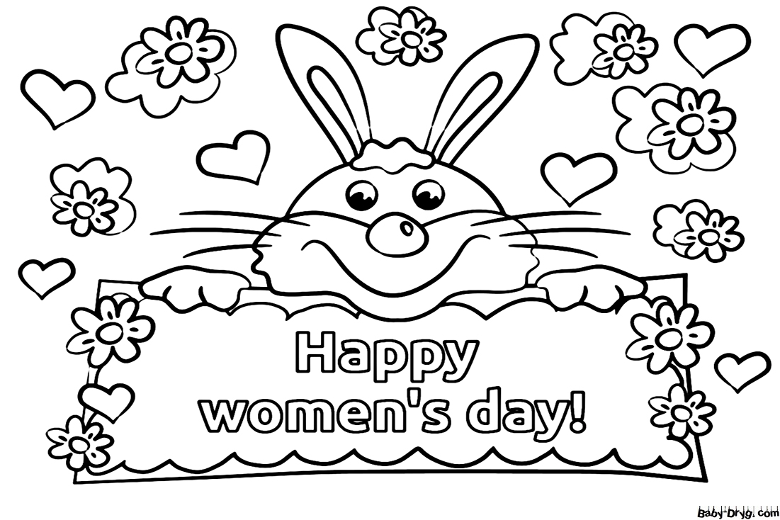 Bunny Card Of Women's Day Coloring Page | Coloring Women's Day