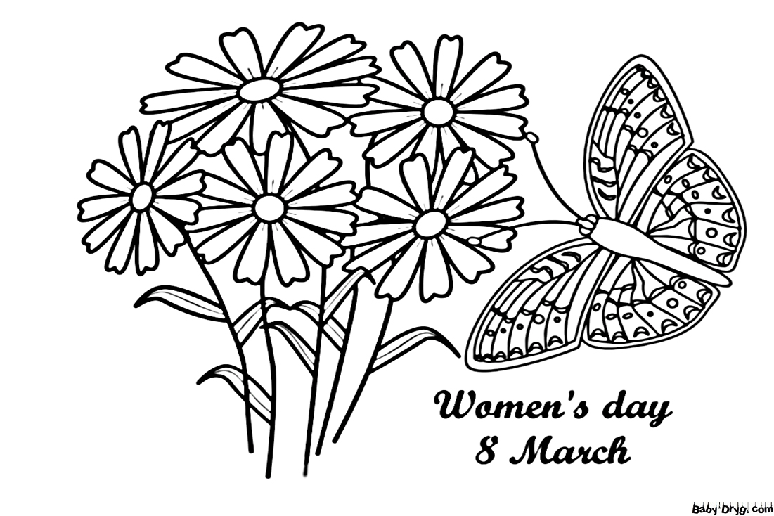 Butterfly And Women's Day Coloring Page | Coloring Women's Day