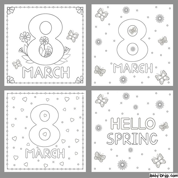 Cards Set Of 8th March Coloring Page | Coloring Women's Day