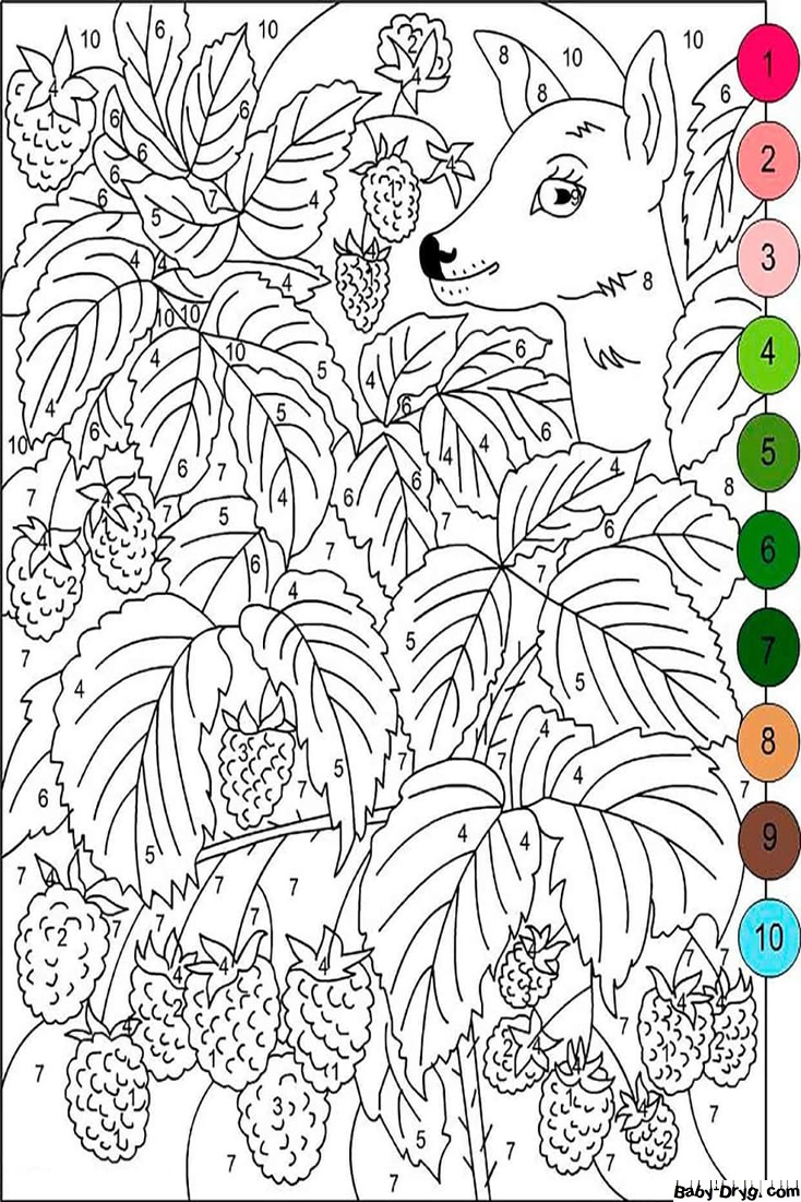 Coloring Page A deer in the bushes with raspberries | Color by Number Coloring Pages